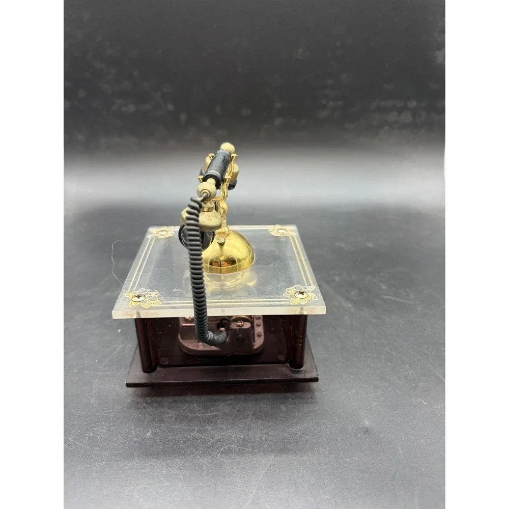 Vintage Sankyo Telephone Music Box Japan Clear Acrylic Gold Tone Wind Up Decor